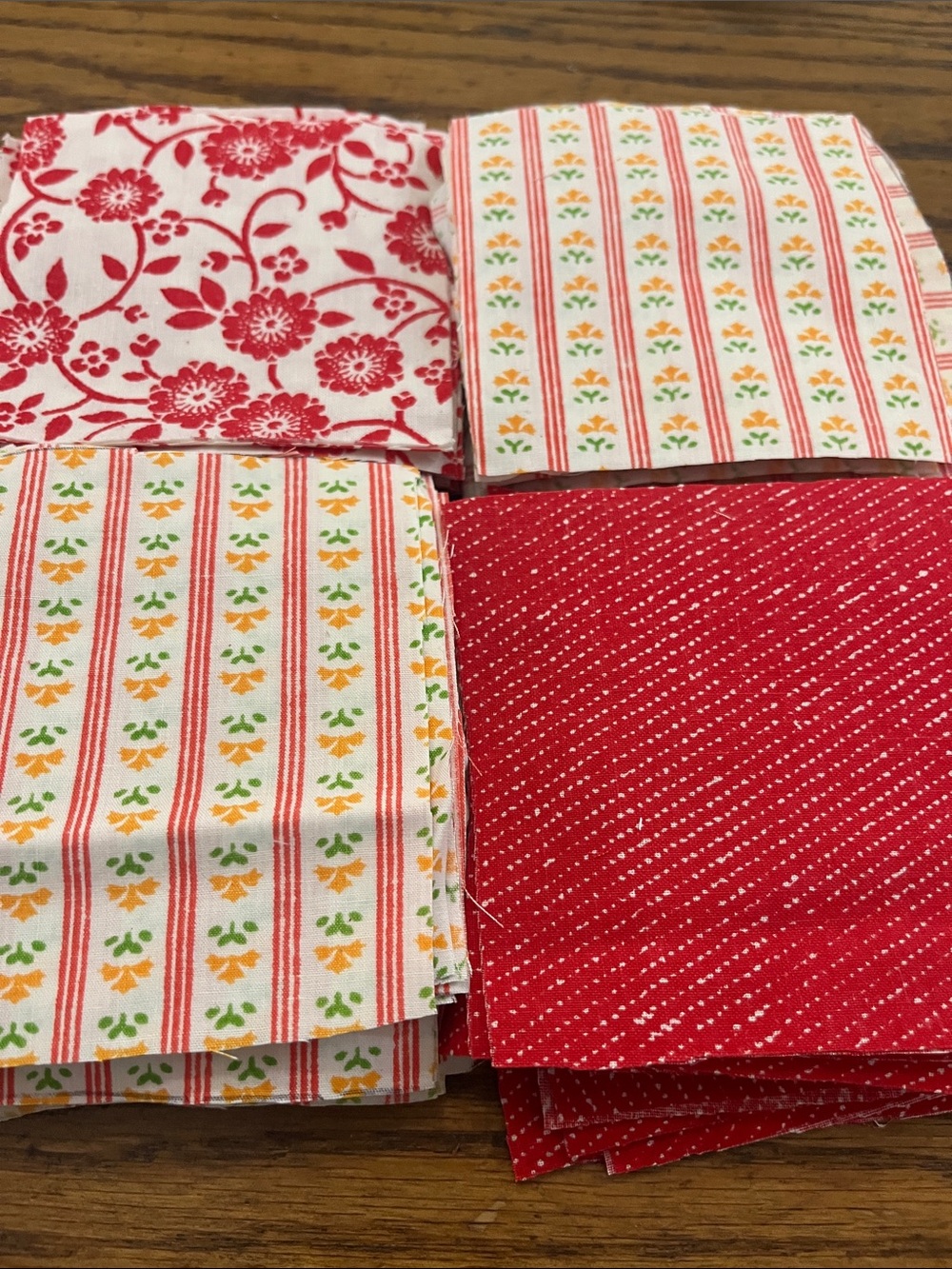 Vintage patchwork cotton Red Floral & Stripe Quilting Fabric Bundle -